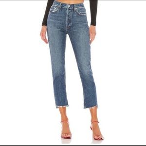 Agolde Riley High Rise Straight Crop in Disguise Button Fly Raw Hem
